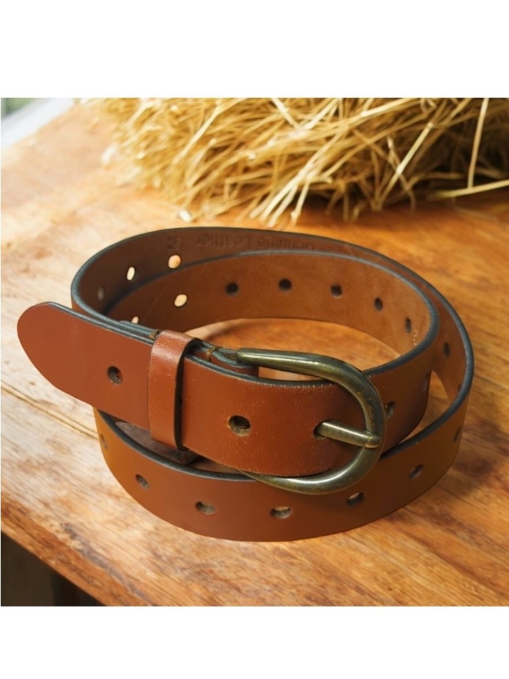 Timberland Warm Rustic Cognac Leather Continuous Holes Women's 1.25" Belt Size L